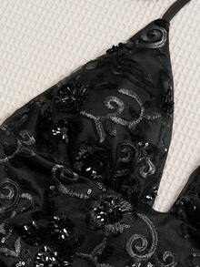 Sweetra Áo vest không tay cổ chữ V hở lưng gợi cảm, đính hạt cườm, kiểu dáng cổ điển Mỹ, thích hợp cho các bữa tiệc và tụ họp. - màu đen - Xem 5