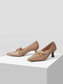 Mnmlis 2026 Square Toe Shoes Metal Buckle Middle Heel Commuter Loafers - Apricot - View 2