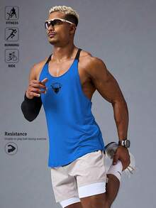 Acti Log Men's Casual Sports Fitness Running Contrast Color Tank Top - Blue - View 3