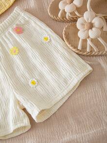 Sparklyn 少女度假休闲3D花卉装饰吊带背心和短裤套装 - 黃色 - 查看 7