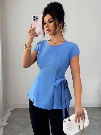 SHEIN Elenzya 系带修身优雅休闲复古百搭女式衬衫