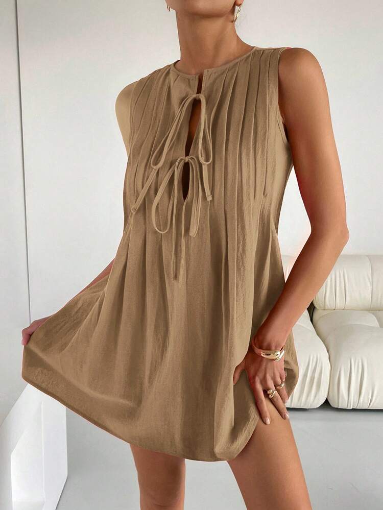 Women Mini Dresses - 卡其色 - 查看 4