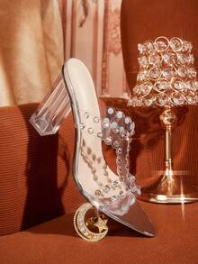 CUCCOO TILAWA Stilvolle und elegante Party, Frauen Sandaletten mit dickem Absatz für den Alltag, beliebtes transparentes Gummi-Strass-Design im Nahen Osten, bequem und vielseitig, passend zu verschiedenen Kleidern und Hosen - Silber - Übersicht 3
