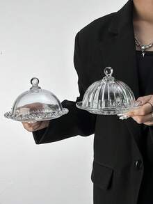 Cirelle 1个玻璃盖蛋糕盘，小品尝盘，水果盘，家用糖果盘，零食盘，心形盘，网红甜点盘 - 透明色 - 查看 5