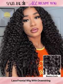 ALL READY WIG 13x4 预剪预拔预漂白自然黑缅甸卷发混合纹理假发，带手指卷曲发尾，适合所有头围，透明蕾丝，100%真人发 - SNatural - 查看 2