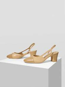 MOTF Zapatos de mujer de nuevo estilo europeo y americano con empalme de aire lateral, punta redonda y tacón medio grueso, color albaricoque, versátil, cómodo, casual, elegante y clásico de moda con tacones altos - Albaricoque oscuro - Ver 4