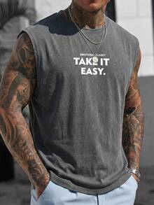 Manfinity Homme 男士舒适针织纯色圆领背心，胸前字母印花，适合休闲、办公、商务、日常约会、休闲、时尚派对、聚会等场合，可单穿或搭配休闲服饰，自用或送礼皆宜。 - 深灰色 - 查看 5