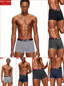 7pcs/Pack Men's Letter Printed Boxer Briefs Boxer Shorts Multipack Rest Era Underwear - Multicolor - View 1