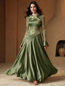 Anewsta Đầm phối nhiều lớp, thích hợp cho mùa xuân, mùa hè, lễ hội, những dịp trang trọng, kỳ nghỉ, du lịch và mặc thường ngày. - Màu xanh Ô liu - Xem 3