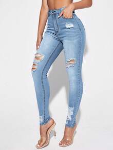 Selenza High Waist Ripped Skinny Jeans - Light Wash - View 4