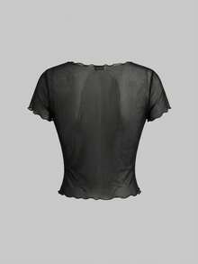 ROMWE Áo kiểu Gothic tối tăm bí ẩn, nhà thờ tôn giáo thời Trung cổ, chất liệu lưới, gợi cảm, lấy cảm hứng từ Đức Mẹ Đồng Trinh, hình con dơi, dành cho phụ nữ. - màu đen - Xem 2