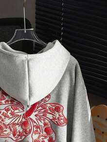 SHEIN EZwear 女士休闲连帽卫衣，浅灰色卫衣，芙蓉花印花，女士沙滩卫衣，海洋元素印花 - 淺灰色 - 查看 9