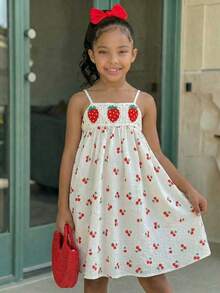 SHEIN Young Girl Woven Solid Color Cherry Pattern Casual Camisole Dress Summer Outfits Summer Outfits Summer Dresses Prom Dresses Beach Dress Sundress Kids Summer White Cherry Print Midi Dress With Crochet Strawberry Details Cherry Dress Kids Strawberry Dress Kids Sundress For Kids Kids Sun Dresses Kids Dress Girls White Dress With Red Flowers Embroidered Floral Little Girl Dress Girls Summer Clothes Strawberry Dress For Girls Flower Skirt Kids - Apricot - View 10