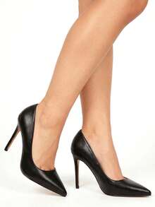 Glitzique 时尚性感杏色漆皮尖头10.5厘米细高跟鞋，休闲百搭，适合春秋季节穿着，优雅大方，适合派对场合。 - 黑色 - 查看 1