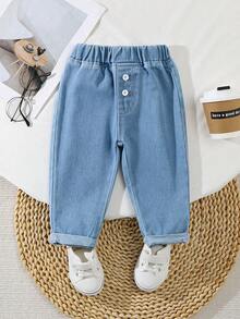 Baby Boy's Jeans,Aqua Blue,Summer,Casual,Stylish Light Wash Blue Denim Pants,Comfortable Cotton Trousers With Rolled-Up Cuffs For Toddler Boys - Light Wash - View 3