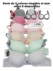 2 Pzs Sostén Push-Up B Cup Sin Costuras con Diseño de Rayas, Sujetadores de Diseño Cómodos y Deportivos, para Tallas Grandes y Pequeñas,Colores Aleatorios - PB862-2Pzs - Ver 1
