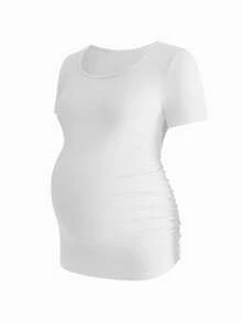 Modmama Camiseta plisada de manga corta y cuello redondo informal para mujeres embarazadas - Multicolor - Ver 10