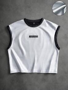 PAVTROS 男士街头时尚反光材质背心，反光街头服饰，适合日常穿着、与朋友聚会、送给男友/老公的礼物、周年纪念街头服饰上衣，男士无袖露脐背心，宽松街头服饰上衣，男士露脐T恤 - 彩色 - 查看 6