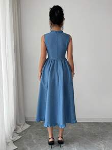 Elenzga Women's Elegant Romantic Sleeveless V-Neck Dress - Medium Wash - View 2