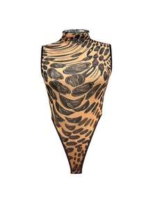 Zyxie 性感玫瑰数码印花连体裤，薄纱套装 - 黑色 - 查看 4