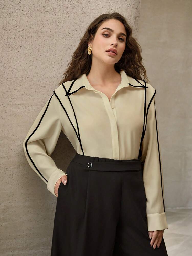 PLUS SIZE CONTRAST BINDING BUTTON UP SHIRT