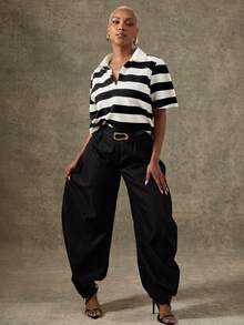 Vixey Women's Striped Lapel Short Sleeve Casual Loose Top - Multicolor - View 3