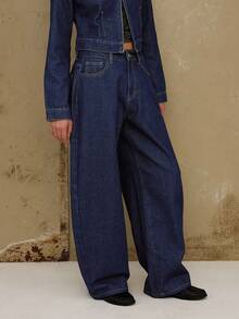 COUREZ Pantalones de tiro bajo con lavado azul medio/Ropa de otoño e invierno Y2K para mujeres, conjunto de 2 piezas lindo para salir, atuendos para fiestas, Año Nuevo - Azul lavado oscuro - Ver 5