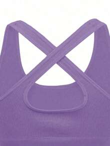 Sujetador deportivo sin costuras de unicolor con espalda cruzada, sujetador deportivo para mujeres - Multicolor 3 - Ver 5