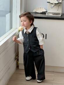 Dazy Kids Bộ 2 món áo ba lỗ kẻ sọc và quần ống rộng cho bé trai. - Xám - Xem 6