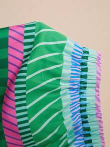 LOTSLUV Women's Floral Tropical Palm Leaf Print Harem Pants With Magenta Belt, Summer Boho Beach Vacation Holiday Tropical, Whimsical Trousers - Green - View 8