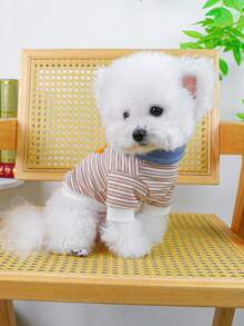 PETSIN 1pc Pet Stripe Fashion Fake Two Pieces Top Embroidered Letters Spring/Summer Thin Style Cat/Dog Universal Clothes - Coffee bar - View 6