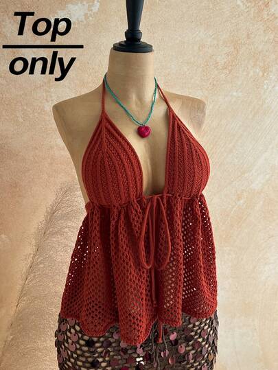 Soleia Women's Backless Camisole Lightweight Orange Camisole Top, Suitable For Party, Date, Valentine's Day, Easter, Carnival, Afternoon Tea, Beach, Cruise, City Vacation, Bohemian, Boho, Romantic Floral