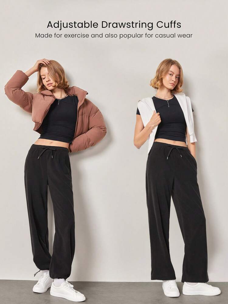 Dünne, aus Polarfleece, weiche, warme Hose mit weitem Bein, verstellbarer Kordel-Taille, Saum und Seitentaschen für den täglichen Lässig-Einsatz im Herbst und Winter