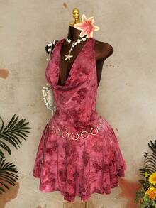 Sunspun Đầm mùa hè dệt kim họa tiết hoa dành cho nữ cỡ lớn, thích hợp mặc thường ngày/đi nghỉ mát/đi làm. - màu nâu - Xem 6