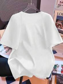 SHEIN Áo thun tay ngắn họa tiết nơ khối màu đơn giản dành cho nữ - trắng - Xem 2