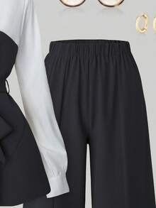 Franclia 简约优雅秋季穿搭：直筒开衩裤和衬衫套装 - 灰色 - 查看 4