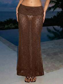 SHEIN ICON Casual Vacation Crochet-Look Fish Tail Skirt - Brown - View 5