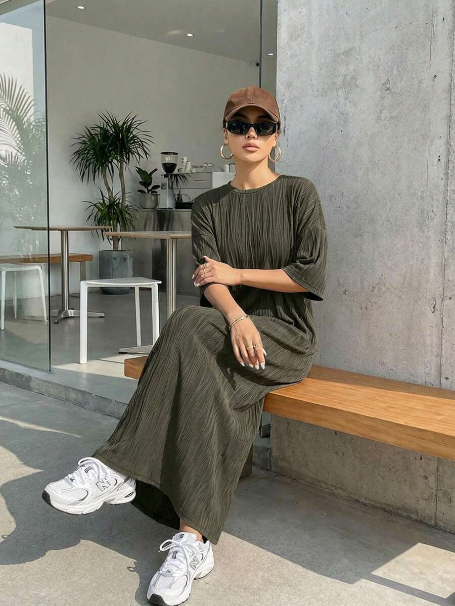 Solavon Đầm Maxi Rộng Cổ Tròn Tay Dolman Màu Trơn Cho Nữ, Mùa Xuân/Hè, Đầm Hoàn Hảo Cho Đi Biển/Quần Áo/Kỳ Nghỉ/Mặc Nhà - Màu xám đen - Xem 1