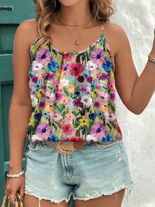 EMERY ROSE 大码母亲节休闲简约复古碎花优雅宽松吊带背心，适合夏季海滩度假，花朵/度假/春季花朵上衣，女士夏季上衣，波西米亚风夏季上衣，碎花上衣，女士夏季度假上衣，女士夏季服装，漂亮上衣，女士夏季上衣，可爱夏季上衣 - 彩色 - 查看 4