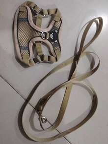 A Fashionable Printed Dog Harness And Leash Set, Featuring Breathable Mesh Fabric And Reflective Details. Designed To Prevent Dogs From Escaping, It Offers A Comfortable Fit For Small To Medium-Sized Dogs (Such As French Bulldogs). Durable And Long-Lasting, It's The Perfect Gear For Outdoor Adventures And An Essential Pet Accessory For Stylish Dog Walking. - Beige - View 9