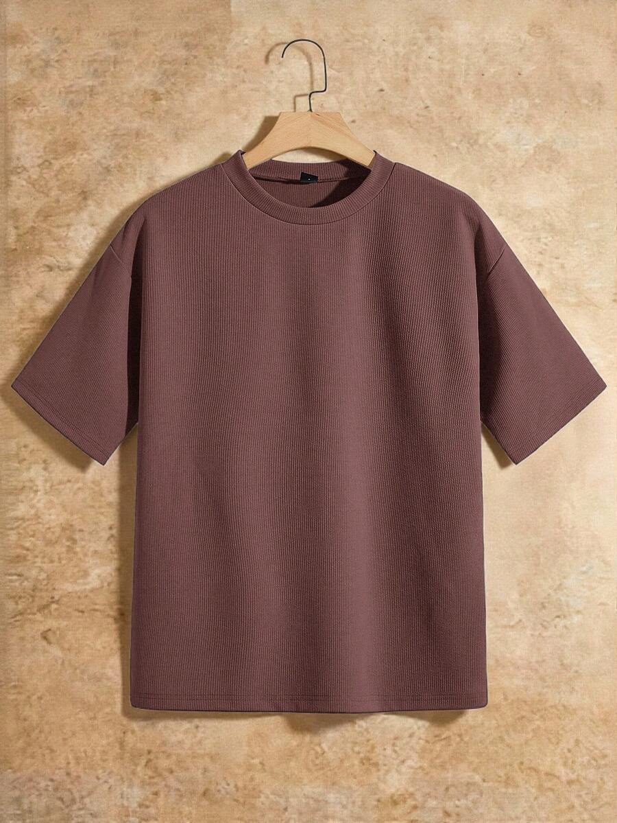 Mainfolk Loose Fit Men's Solid Drop Shoulder T-Shirt - Purple - View 1