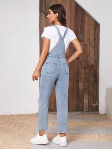 SHEIN Tall Bộ áo liền quần denim nữ kiểu dáng thường ngày có túi - Rửa nhẹ - Xem 2