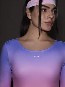 Exploreva Women's New Gradient Reflective Stripe Long Sleeve Thumb Hole Activewear Top - Multicolor - View 2