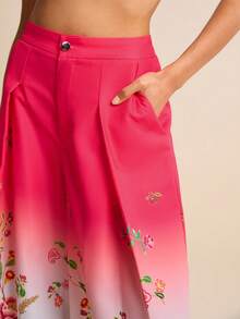LOTSLUV Women's Fuchsia Ombre Tropical Floral Print Wide Leg Pants With Pockets,White And Pink,Summer,Elegant,Vacation,Holiday Long Trousers For Women - Multicolor - View 6