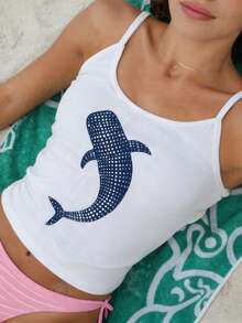 SHEIN Camiseta de tirantes con estampado de vida marina, de uso versátil y casual para el verano - Blanco - Ver 1