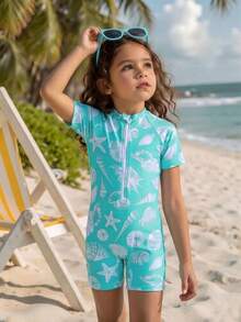 年轻女孩新款时尚女孩印花连体泳衣 - 彩色 - 查看 1