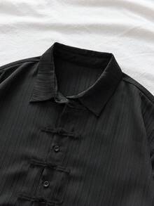AXEPEAK Kemeja Lengan Pendek Polos Kasual Pria, Musim Panas - Hitam - View 5