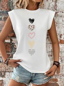 Selamara Áo thun nữ tay ngắn cổ tròn in hình trái tim - trắng - Xem 4