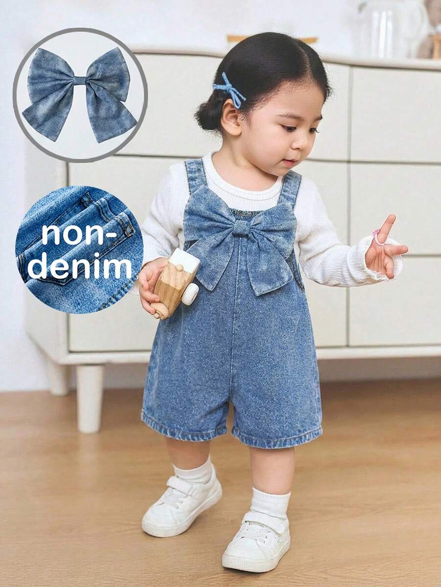 Cute Babygirl Blue Bow Tie Romper, Versatile Summer - Blue - View 1