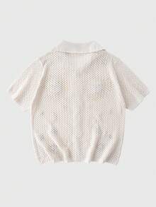 ROMWE MEN Men's Sun Face Embroidery Hollow Out Knitted Cardigan - Apricot - View 2